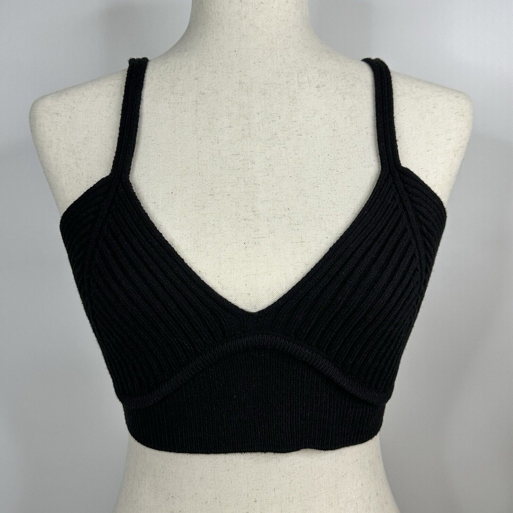 Black Knit Ribbed Bra Top HESPERUS Pull Over Clubbing Night Club NWOT